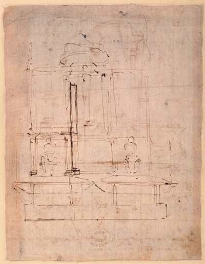 教皇ジュリアス2世の墓の設計（1453-1513）（紙に茶色のインク）（verso） 作： Michelangelo Buonarroti